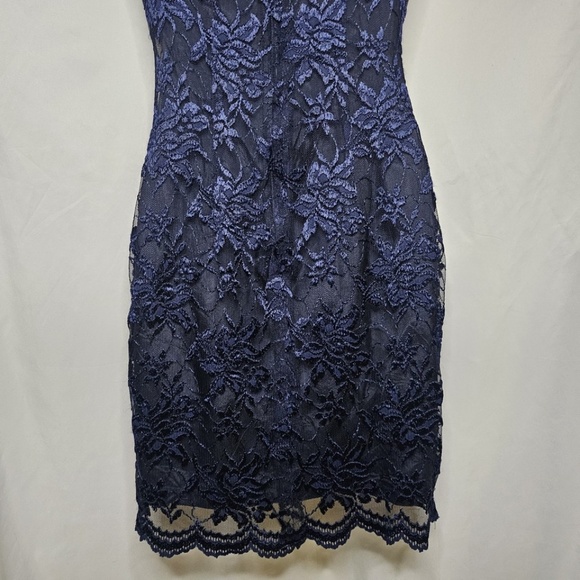 VTG Women ABS Evening Collection Neiman Marcus Navy Blue Floral Lace Dress Sze 4 - Picture 12 of 15